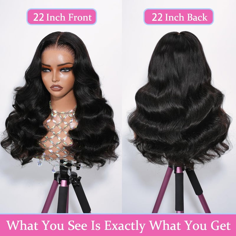 ShowJarlly Wear and Go Glueless Wigs Human Hair Pre Cut 9x6 HD Lace Closure Wigs Human Hair 200% Density Body Wave Lace Front Wigs Human Hair Natural Black 20 Inch (Small Cap Wig 21.5"-22.5") - Image 3
